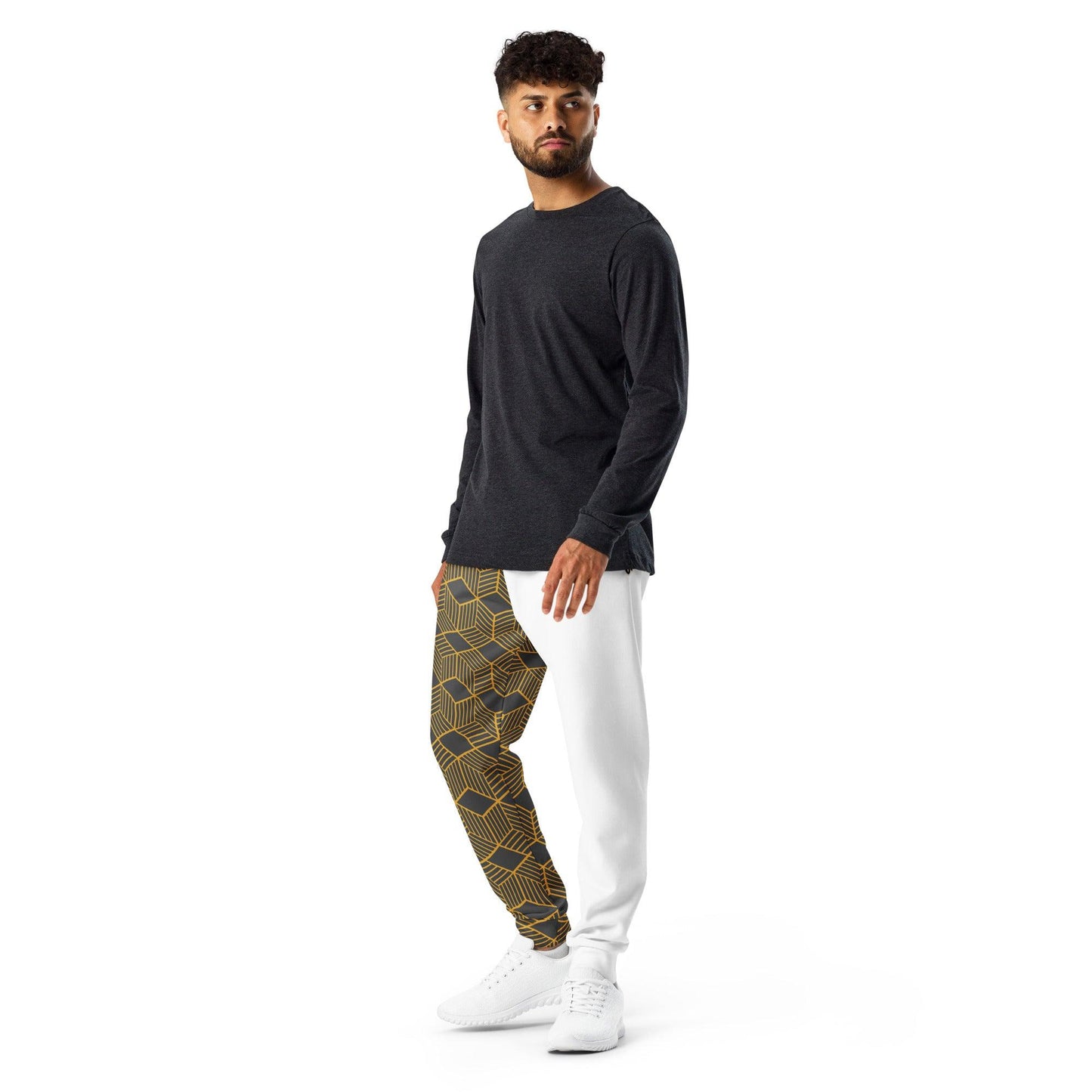 Omshway Geofusion Joggers featuring a modern, geometric design with a comfortable fit, perfect for both active wear and casual outings. left view