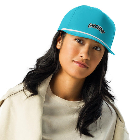 Omshway Golf Rope Cap featuring a classic rope detail and a sleek design, perfect for adding a sporty and stylish touch to your outdoor look. turquoise white front view