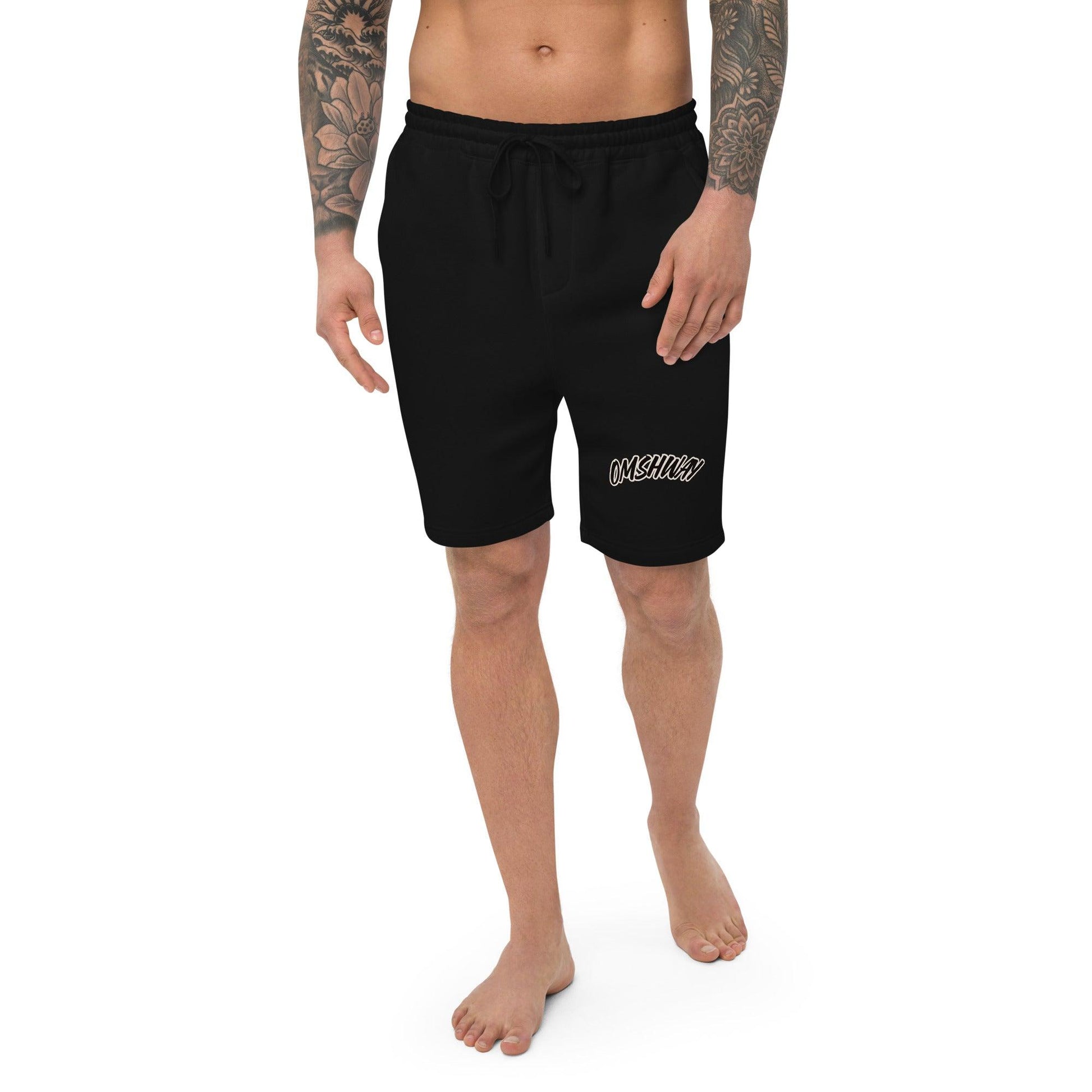 Omshway Men's Fleece Shorts designed for comfort and mobility, featuring a soft fabric and relaxed fit, perfect for casual wear or outdoor activities. black front view