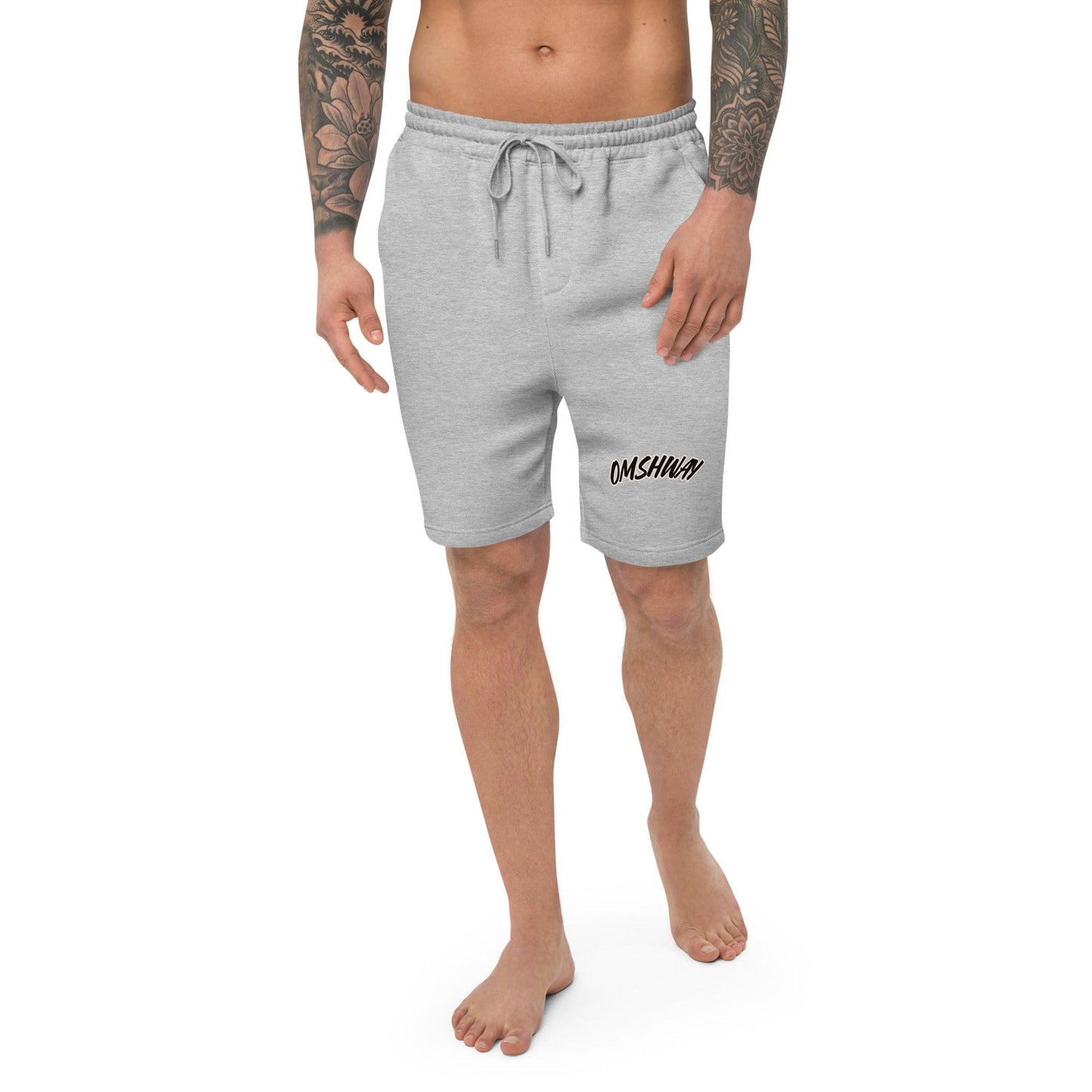 Omshway Men's Fleece Shorts designed for comfort and mobility, featuring a soft fabric and relaxed fit, perfect for casual wear or outdoor activities. grey front view 