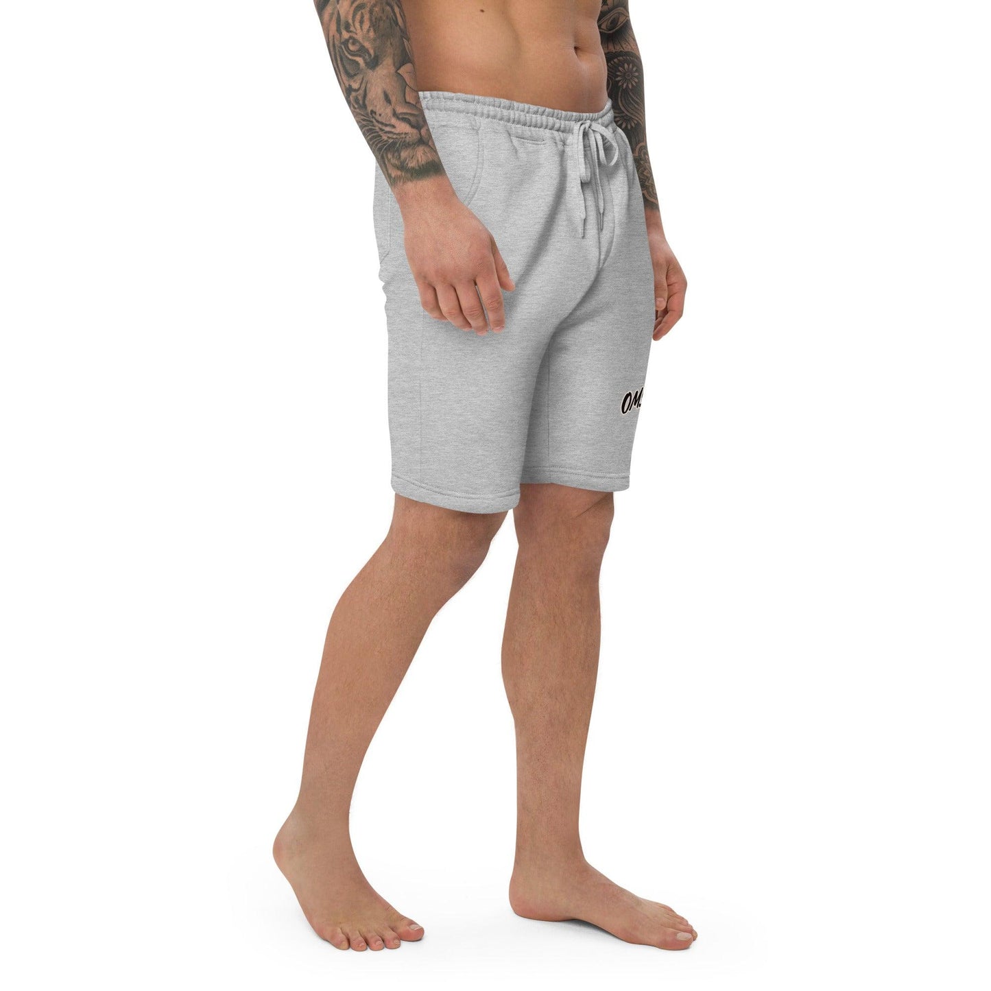 Omshway Men's Fleece Shorts designed for comfort and mobility, featuring a soft fabric and relaxed fit, perfect for casual wear or outdoor activities. grey right front view