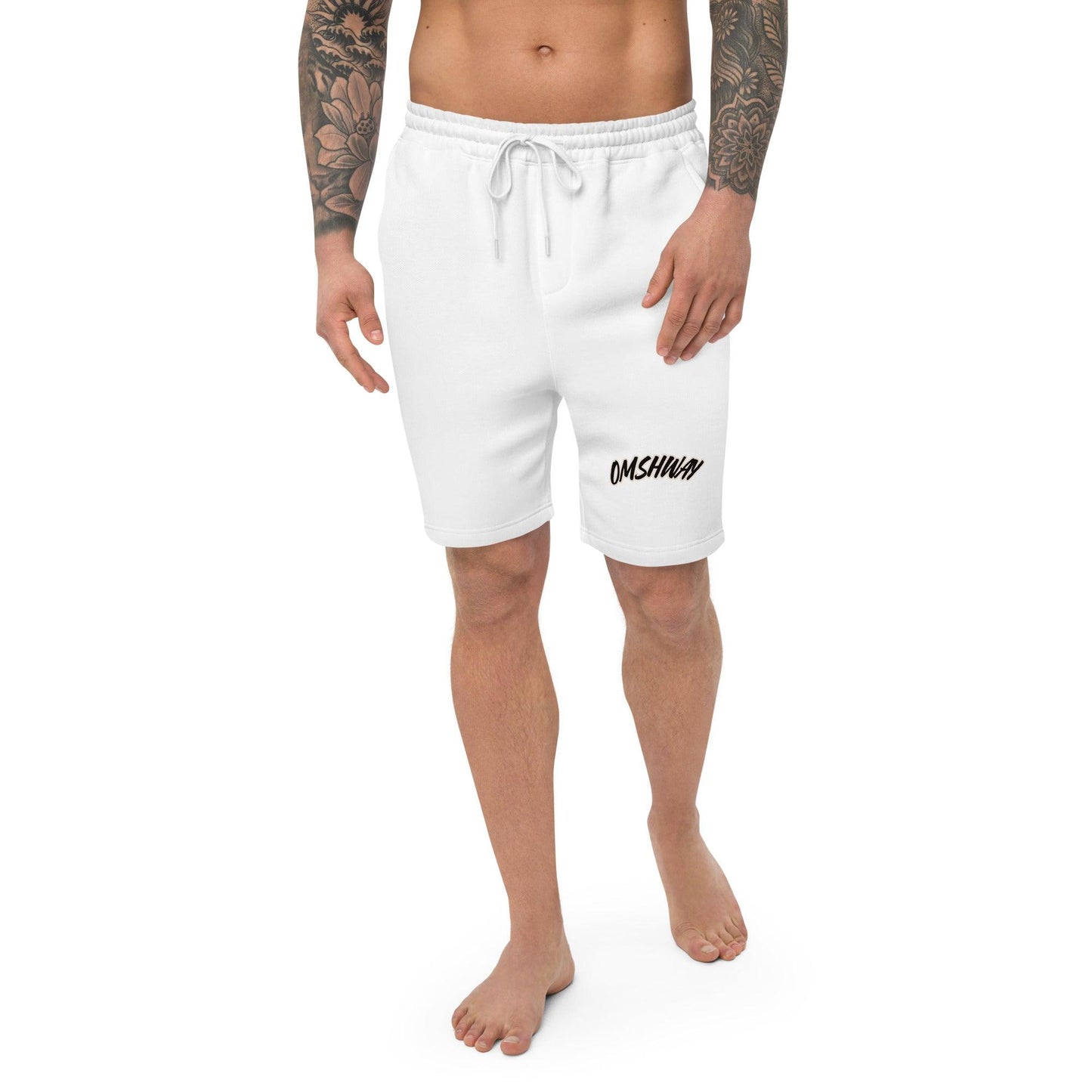 Omshway Men's Fleece Shorts designed for comfort and mobility, featuring a soft fabric and relaxed fit, perfect for casual wear or outdoor activities. white front view