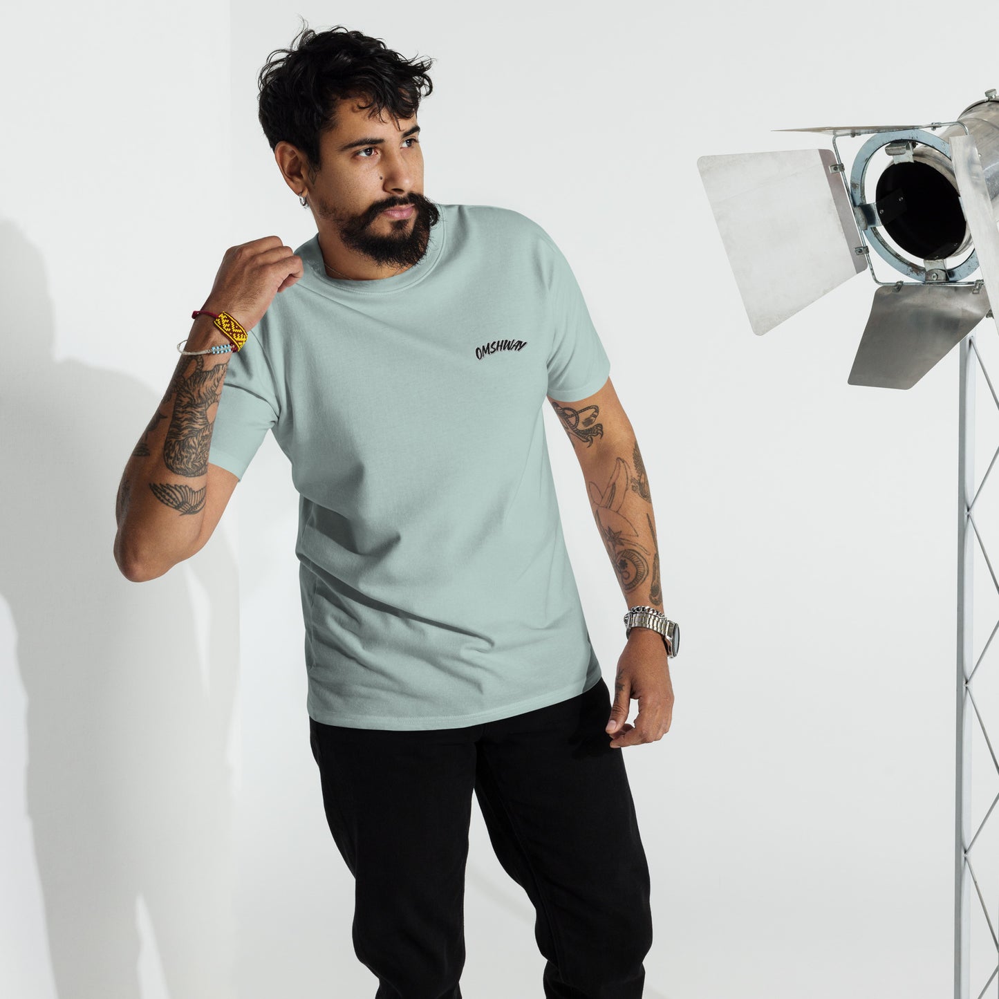 Omshway 2025 Men’s Premium Heavyweight Tee, designed for comfort and durability, featuring a sleek, modern fit in high-quality fabric agave front