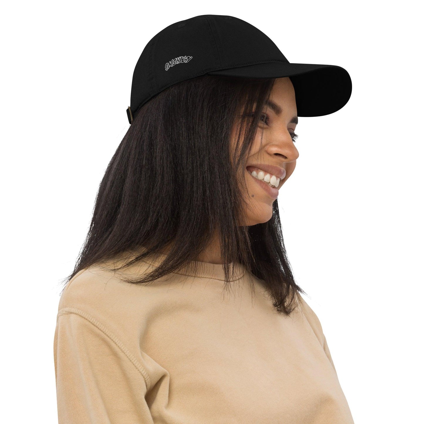 Omshway Organic Dad Hat from eco-friendly materials, featuring a comfortable fit and simple design, perfect for casual, everyday wear. black right view