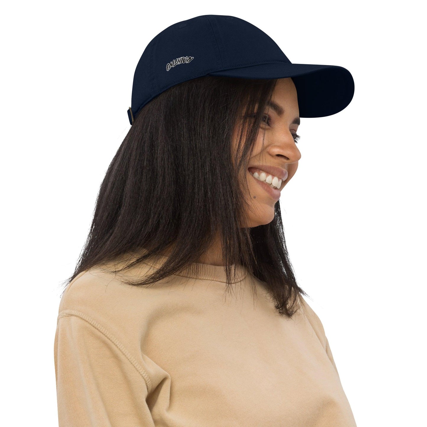 Omshway Organic Dad Hat from eco-friendly materials, featuring a comfortable fit and simple design, perfect for casual, everyday wear. navy right view