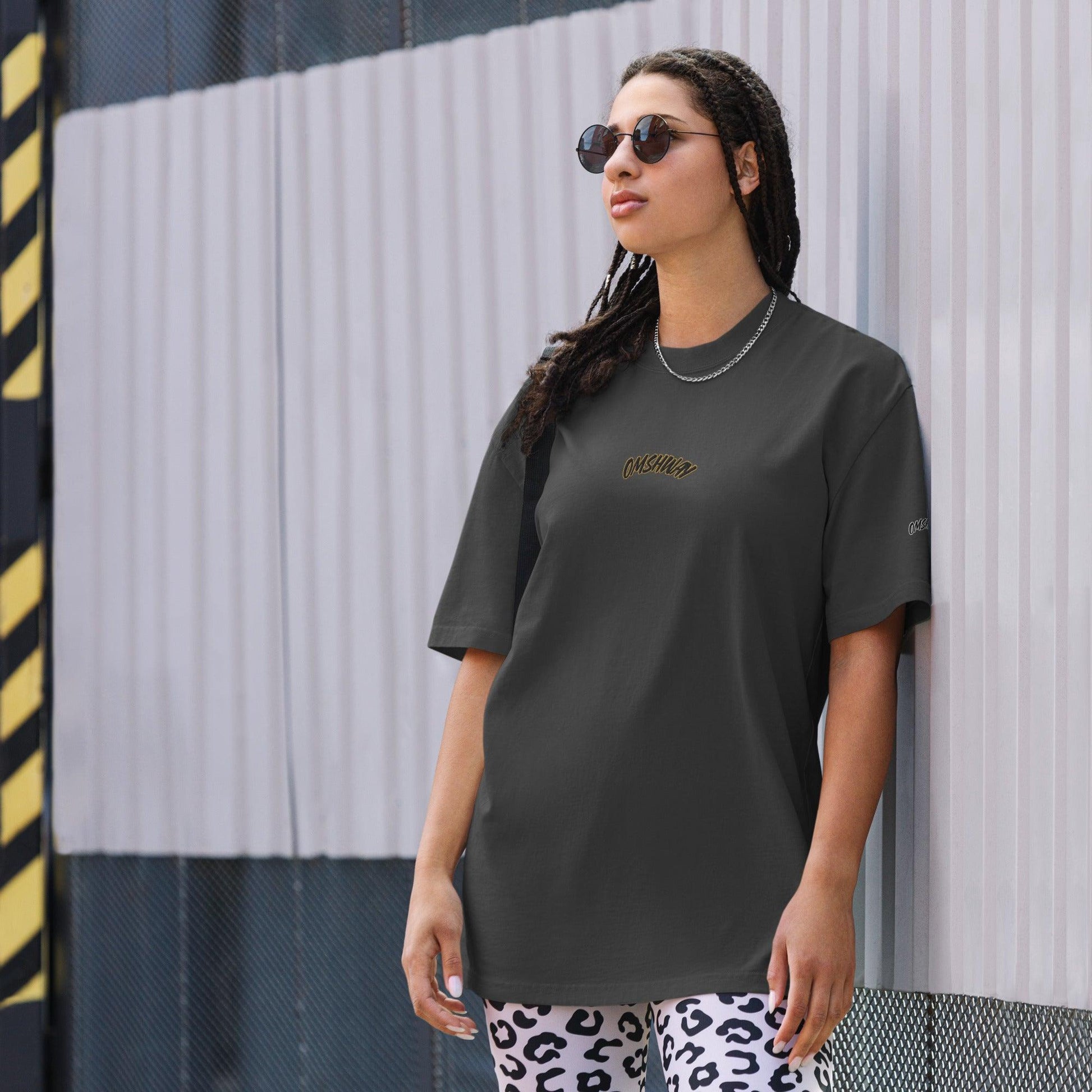 Omshway 2025 Oversized Faded T-shirt featuring a relaxed fit and a stylish faded design for a vintage, laid-back look black front