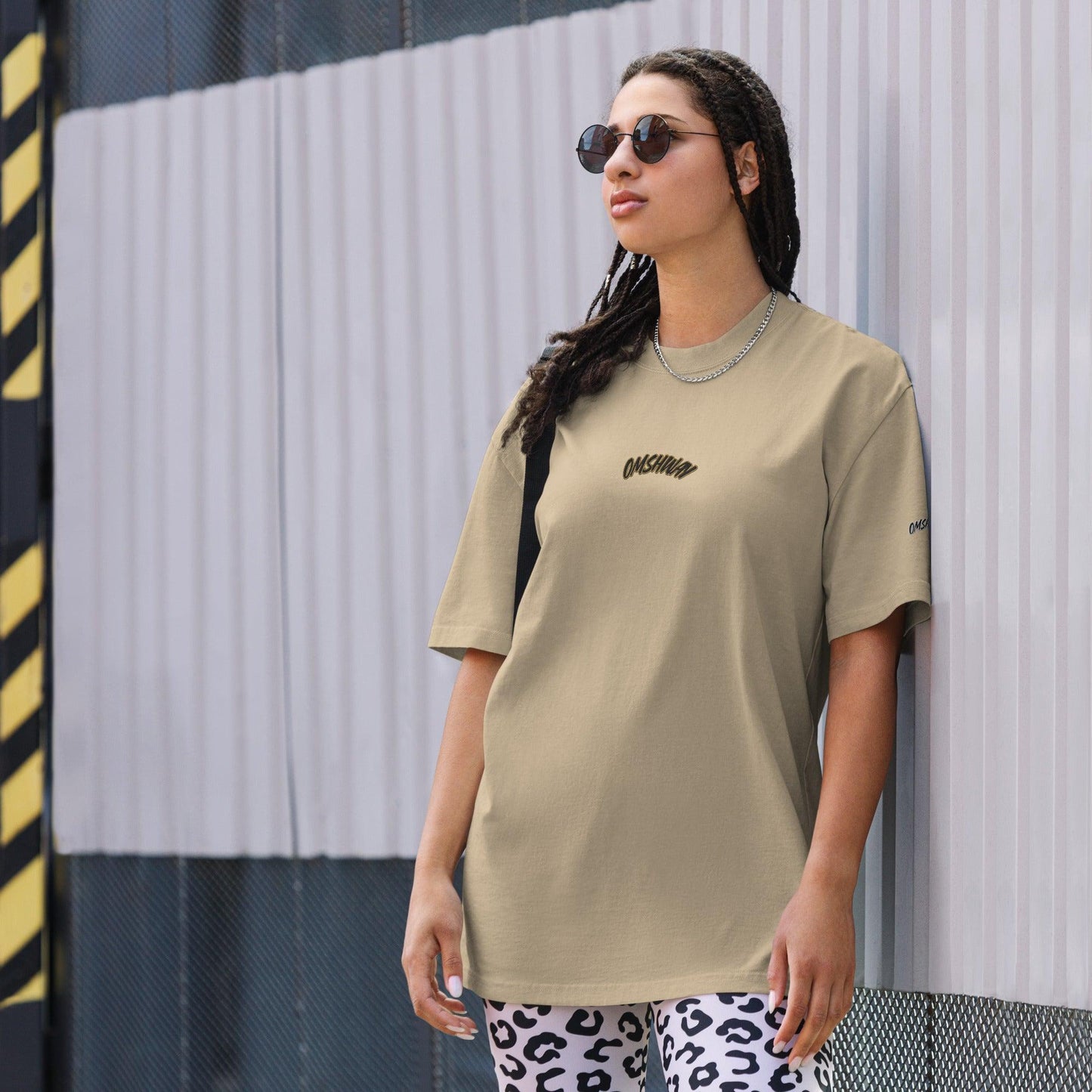 Omshway 2025 Oversized Faded T-shirt featuring a relaxed fit and a stylish faded design for a vintage, laid back look khaki front