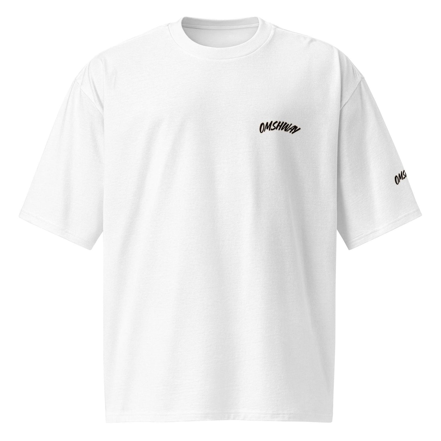 Omshway 2025 Oversized Heavyweight T-shirt, offering a bold, relaxed fit with durable fabric for a comfortable, stylish look white front