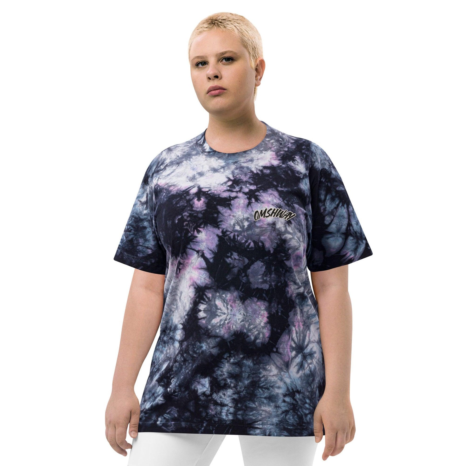 Omshway Oversized Tie-Dye T-shirt featuring a vibrant, eye-catching design with a relaxed fit, perfect for a stylish, casual look. milky way front view