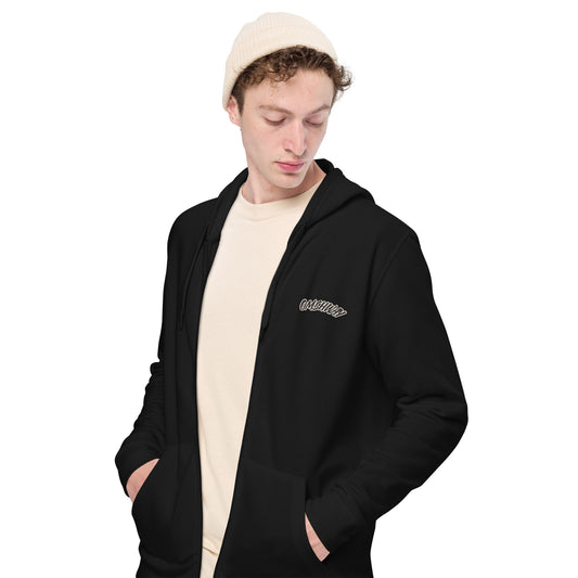 Omshway Unisex Basic Zip Hoodie featuring a classic design, front zipper, and adjustable hood for a comfortable, casual fit, black front view