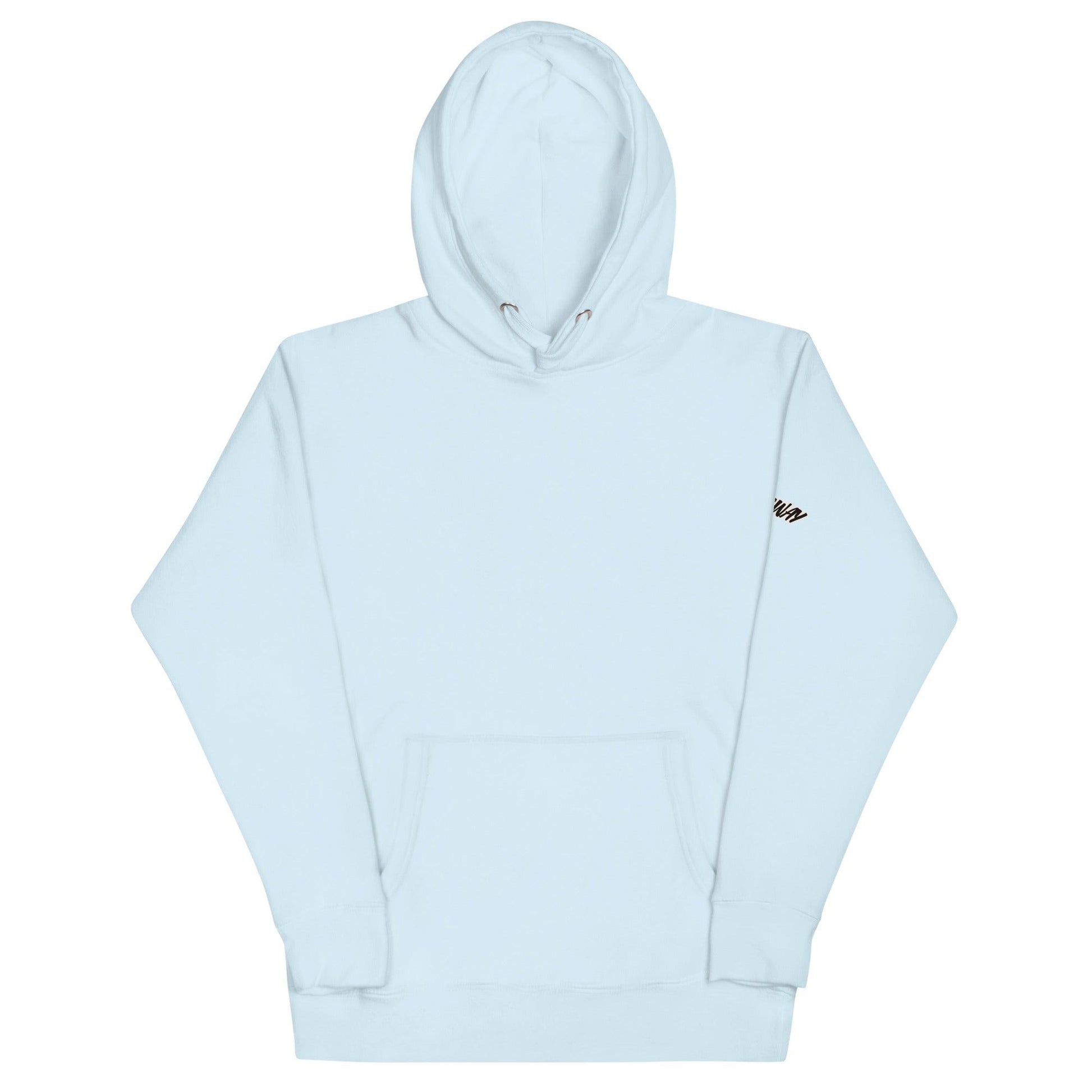 Omshway 2025 Unisex Hoodie featuring a sleek, modern design, perfect for casual comfort and style. Ideal for both men and women, with a cozy fit and durable fabric sky blue front