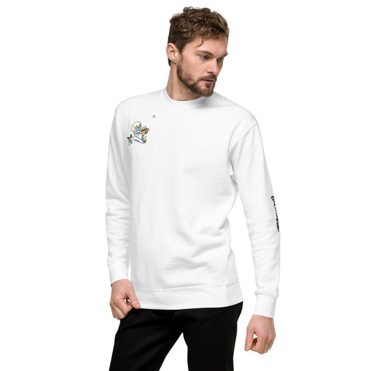 Omshway Coffee Skull Unisex Premium Sweatshirt featuring a bold skull graphic, crafted for a comfortable and stylish fit, perfect for both men and women, white left front view