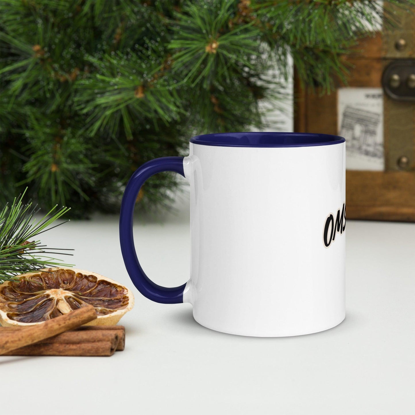 Omshway Mug with Color Inside featuring a vibrant, contrasting interior and sleek design, perfect for adding a pop of color to your morning routine. dark blue view