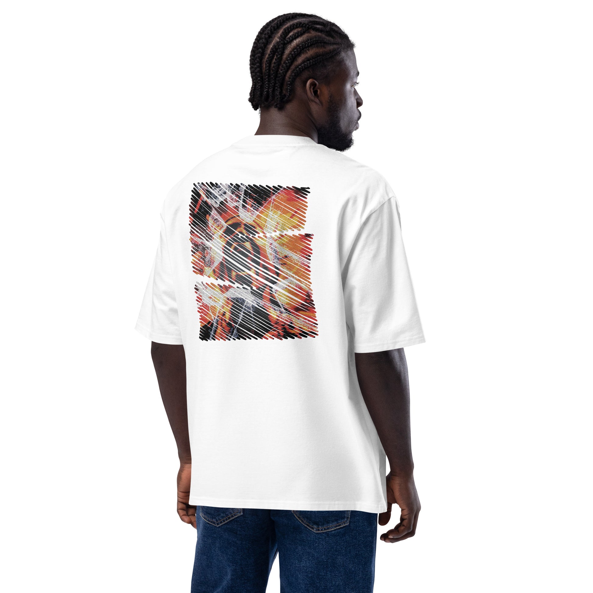 OMSHWAY oversized heavyweight T-shirt featuring a bold design and relaxed fit, perfect for a comfortable and stylish casual look for both men and women, white back view