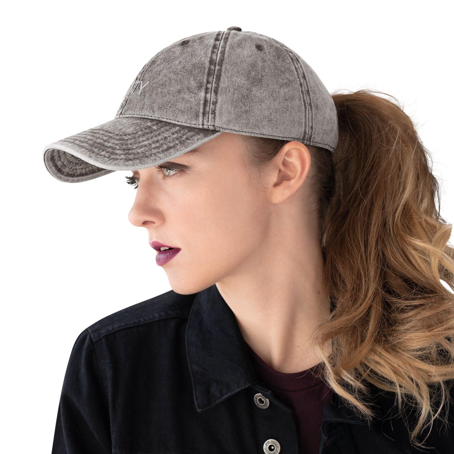 Unity vintage cotton twill cap, a classic design with adjustable strap, perfect for adding a stylish and casual touch to any outfit, grey left view - Omshway Store