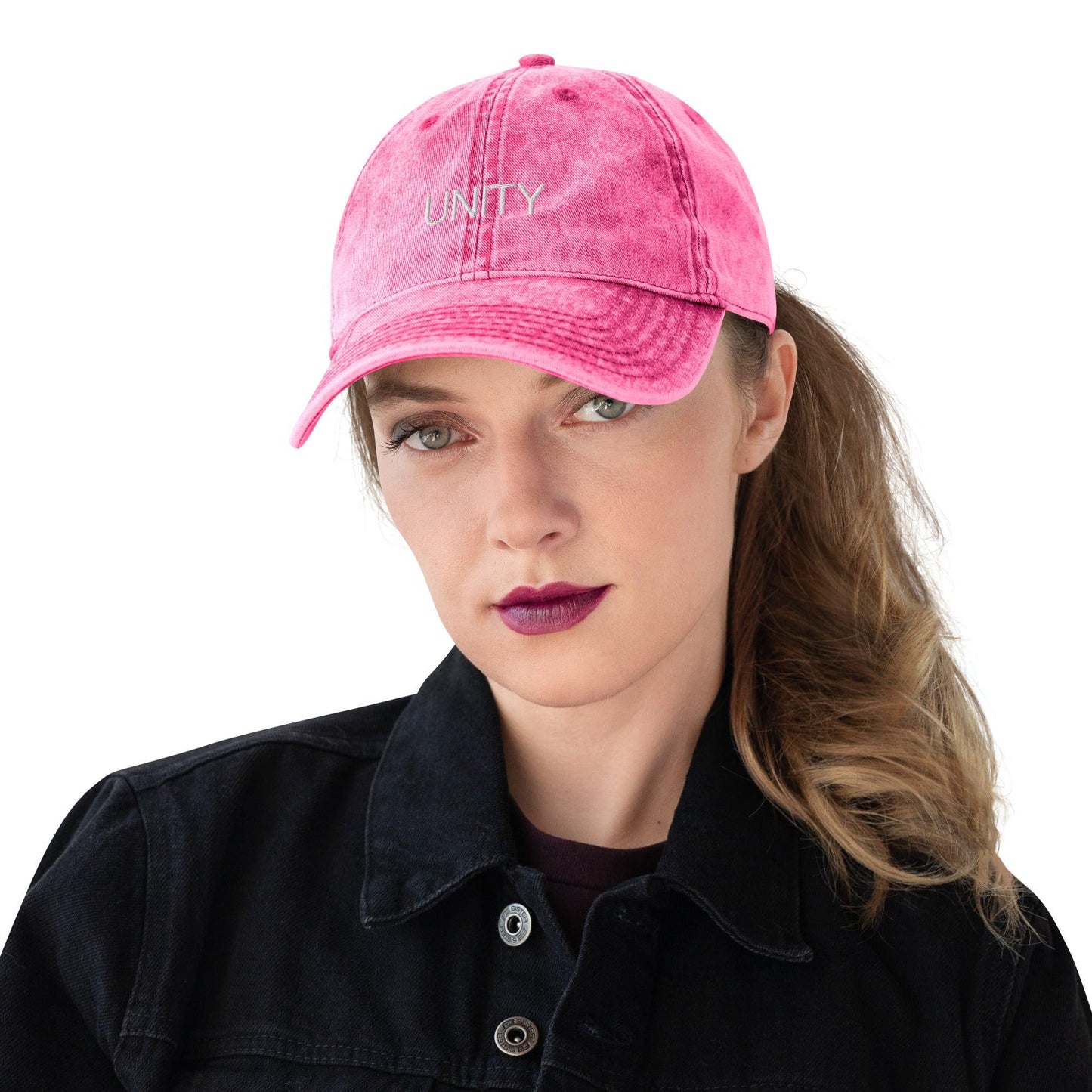 Unity vintage cotton twill cap, a classic design with adjustable strap, perfect for adding a stylish and casual touch to any outfit, pink front view - Omshway Store